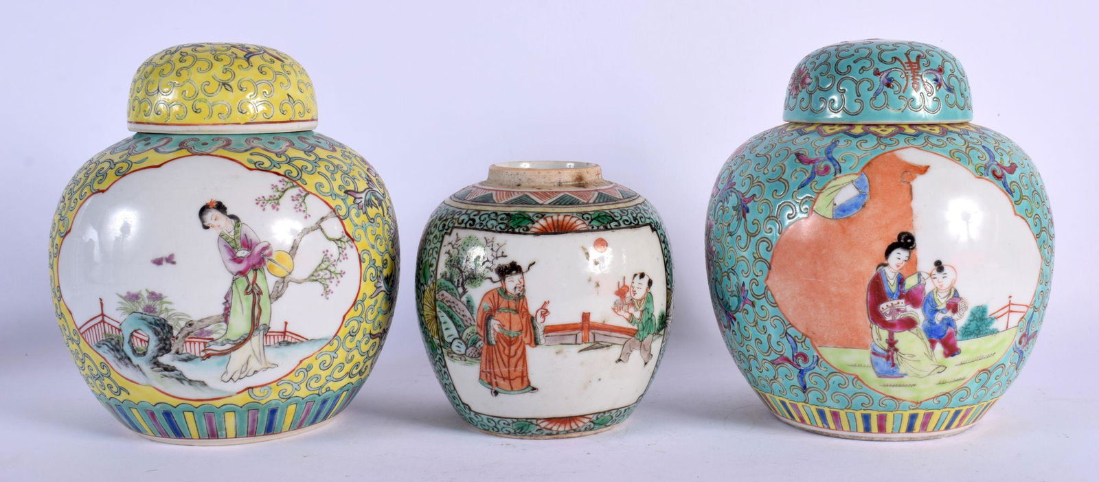 A 19TH CENTURY CHINESE FAMILLE VERTE PORCELAIN GINGER JAR Kangxi style, together with two ginger jar (1 of 4)