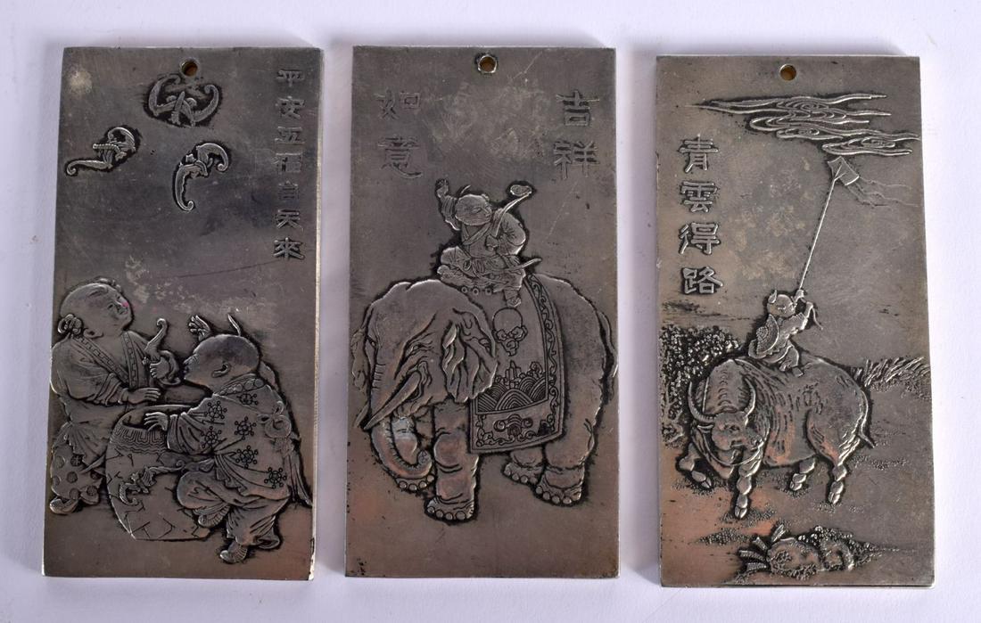 THREE CHINESE WHITE METAL SCROLL WEIGHTS 20th Century. 412 grams. 10 cm x 5 cm. (3) (1 of 2)