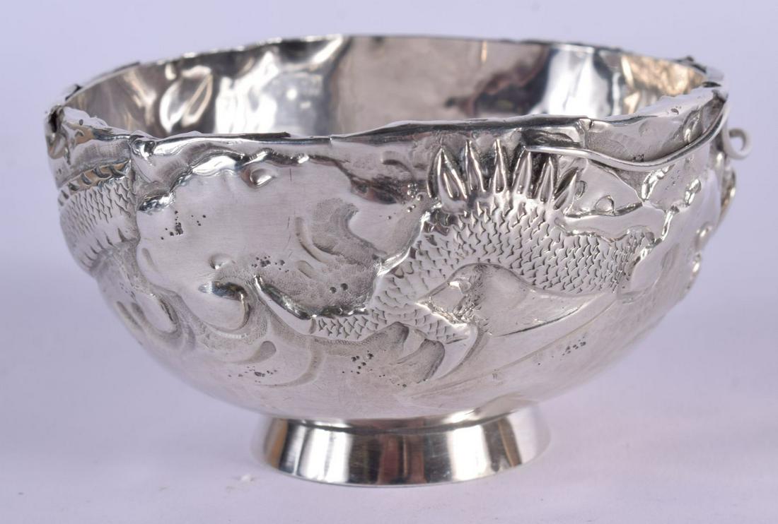 A 19TH CENTURY JAPANESE MEIJI PERIOD SILVER DRAGON BOWL. 84 grams. 8/25 cm x 4.5 cm. (1 of 4)