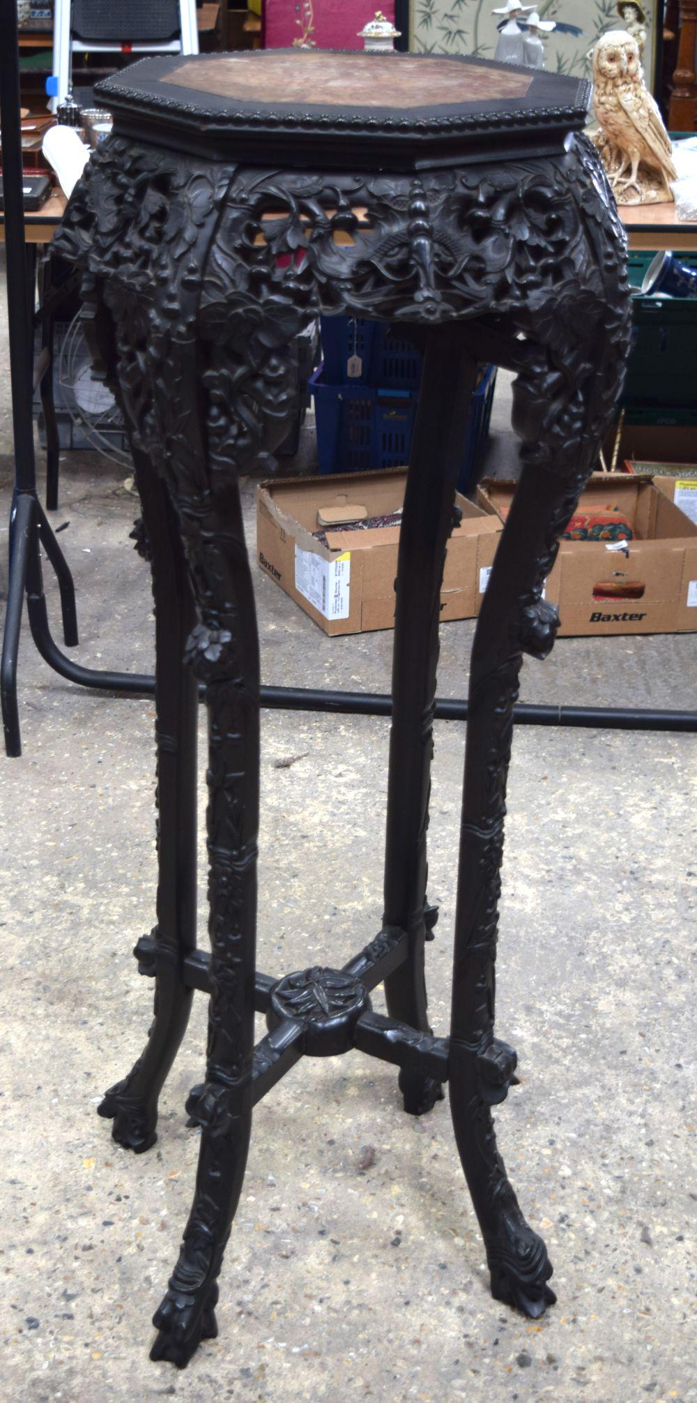 A LARGE AND RARE 19TH CENTURY CHINESE CARVED HOMGMU MARBLE TOP DISPLAY STAND. 124 cm x 45 cm x 45 cm (1 of 6)