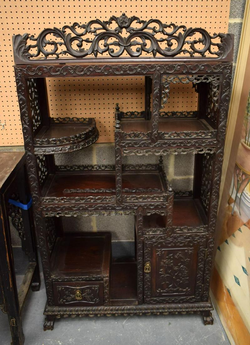 A 19TH CENTURY CHINESE CARVED HONGMU HARDWOOD DISPLAY CABINET Qing. 156 cm x 85 cm x 38 cm. (1 of 6)