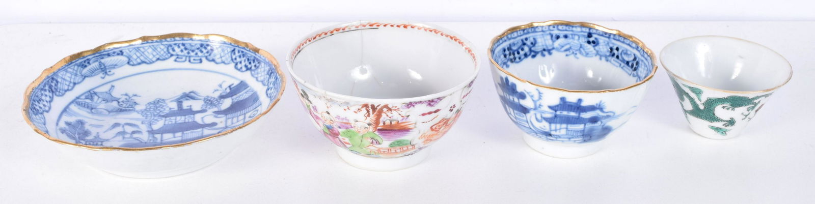 A Chinese 18th Century blue and white tea bowl together with two other Chinese porcelain tea bowls a (1 of 6)