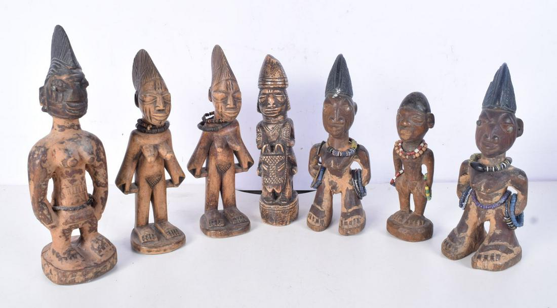 A collection of wooden  African Tribal Yoruba Ibeji dolls . Tallest 28cm (1 of 5)