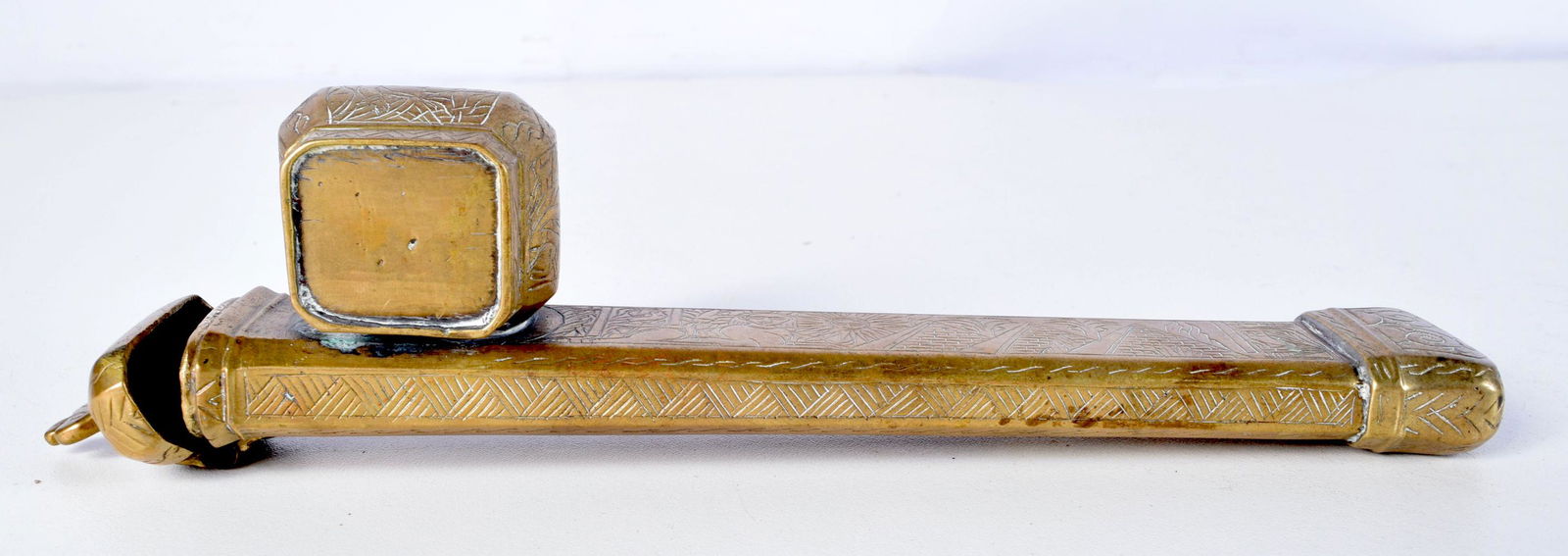 AN ANTIQUE PERSIAN BRONZE INKWELL. 19 cm wide. (1 of 4)