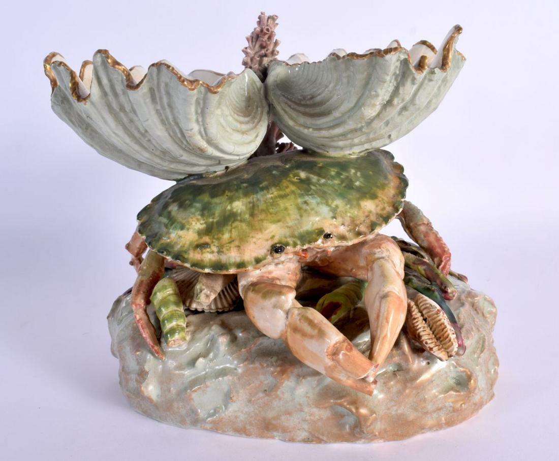 A VERY RARE VICTORIAN CRAB POTTERY DOUBLE CLAM SHELL TABLE CENTREPIECE naturalistically modelled upo (1 of 5)