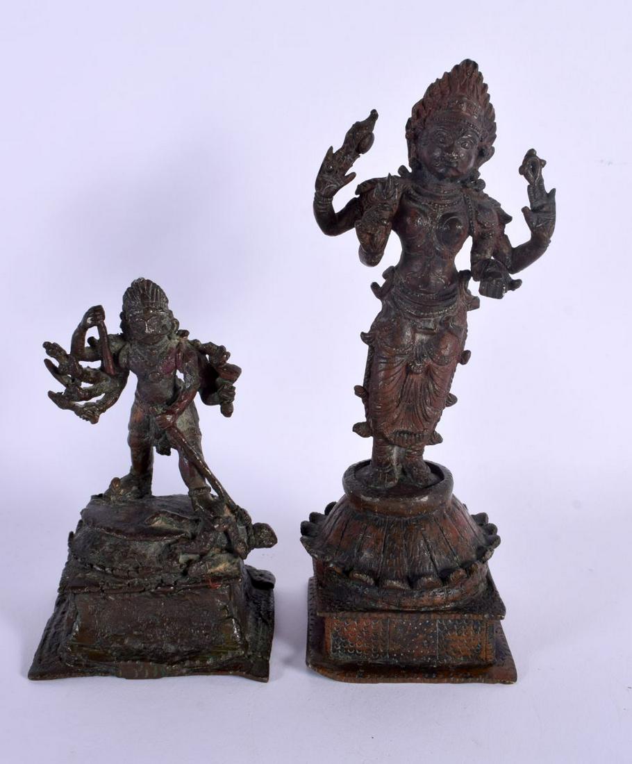 TWO EARLY INDIAN BRONZE BUDDHISTIC FIGURES depicting Kali & Bharav. Largest 20 cm high. (2) (1 of 7)