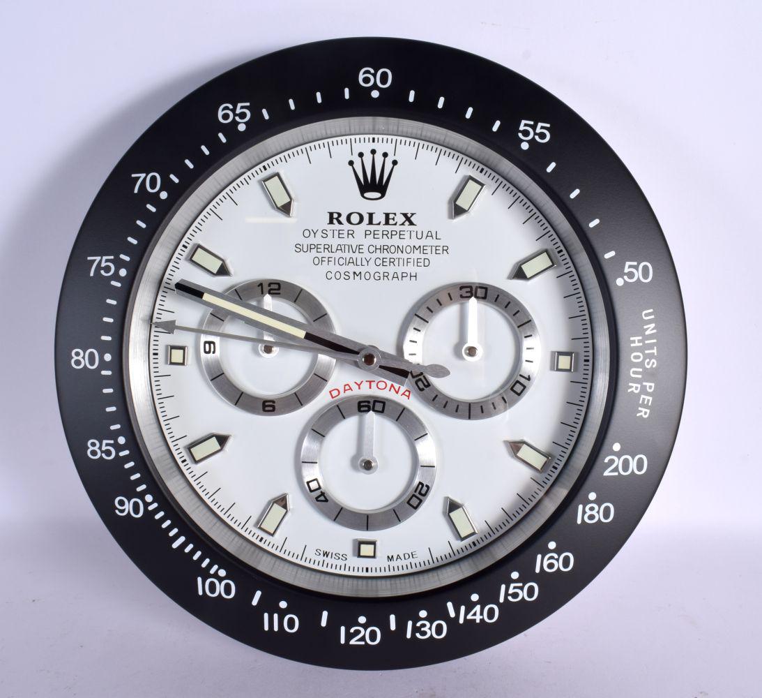 A ROLEX SHOP DISPLAY ADVERTISING WALL CLOCK. 33 cm diameter. (1 of 2)