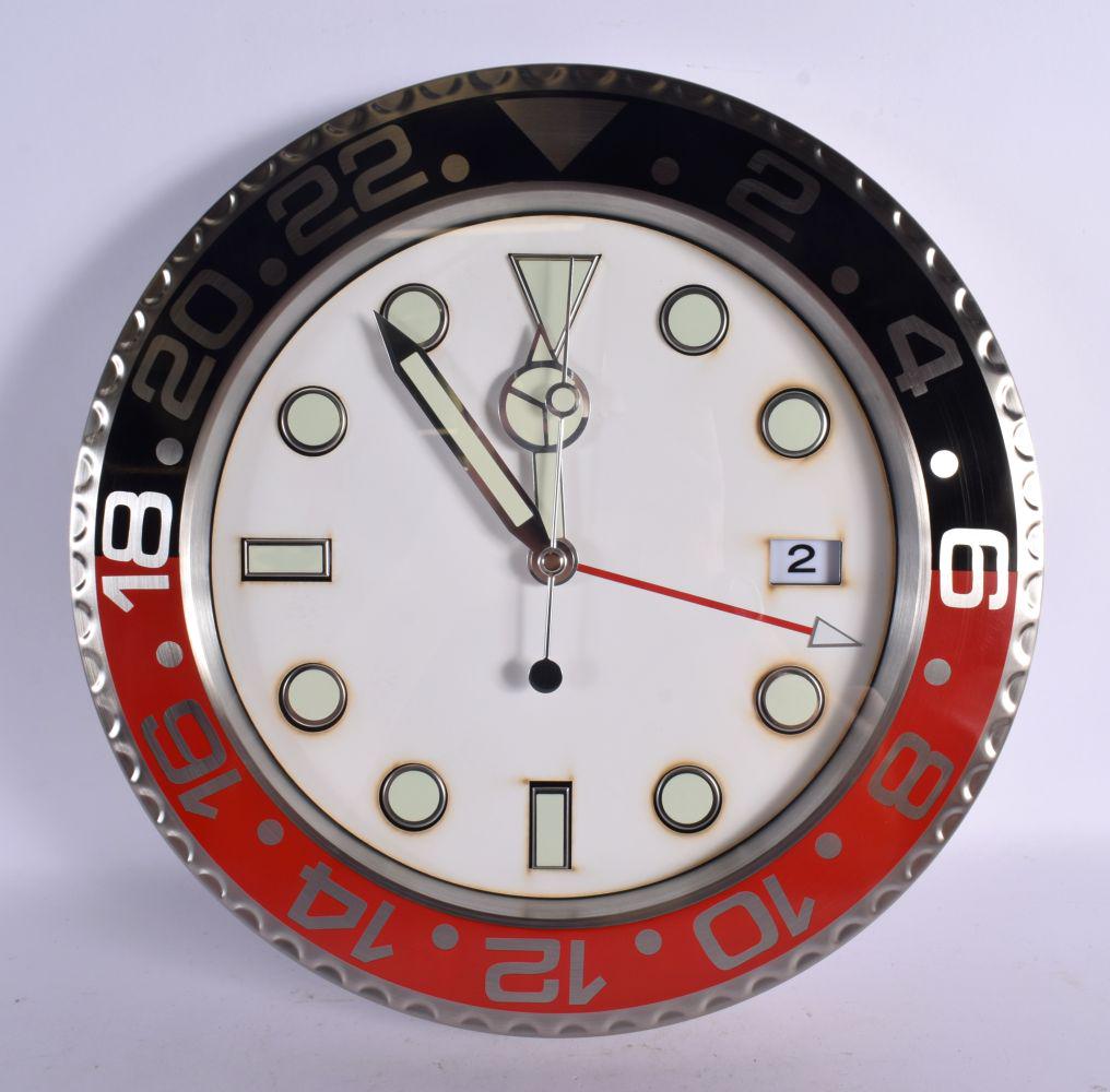 A ROLEX SHOP DISPLAY ADVERTISING WALL CLOCK. 33 cm diameter. (1 of 2)