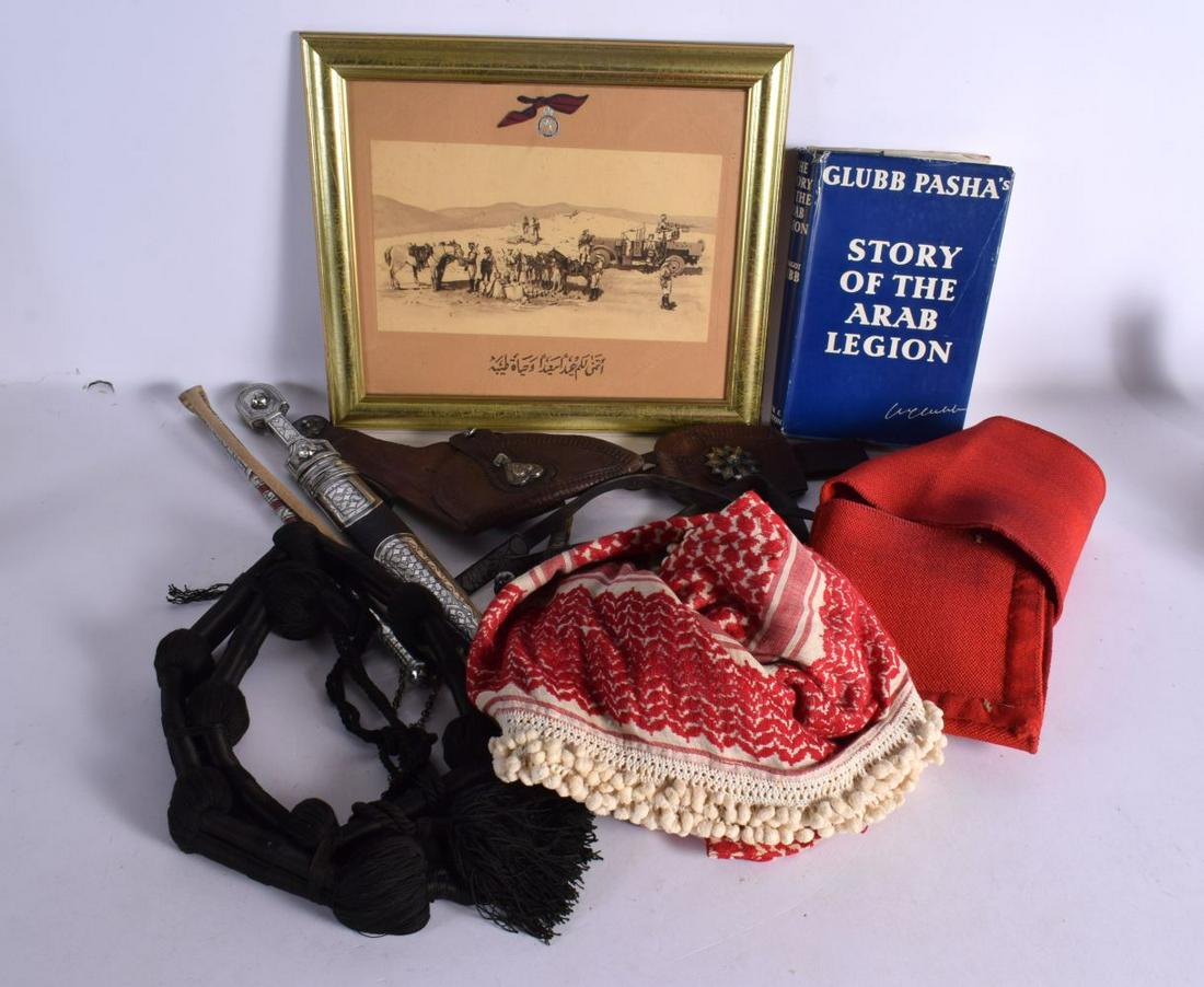 A COLLECTION OF MILITARY MIDDLE EASTERN ARAB LEGION EPHEMERA including niello daggers, a book, a pho (1 of 4)