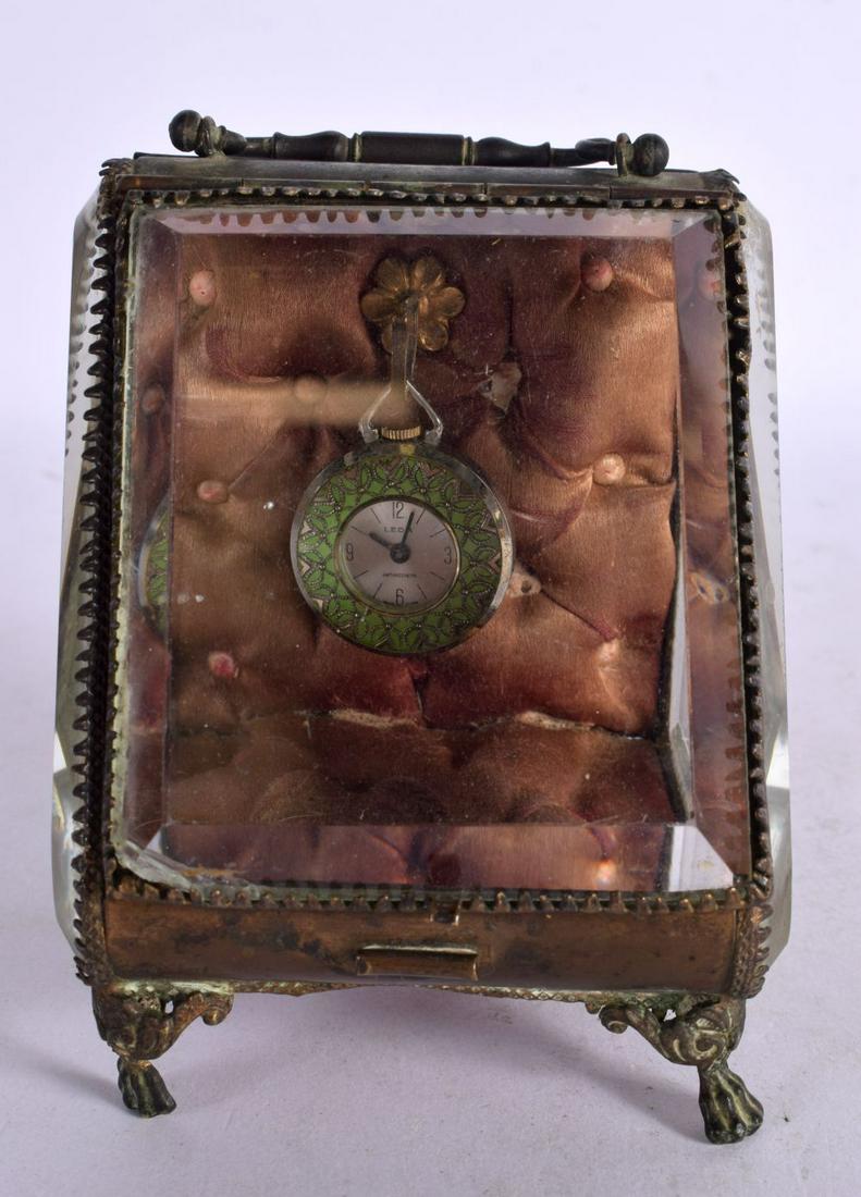 AN EARLY 20TH CENTURY FRENCH GILT METAL POCKET WATCH HOLDER. 12 cm x 8 cm. (1 of 5)