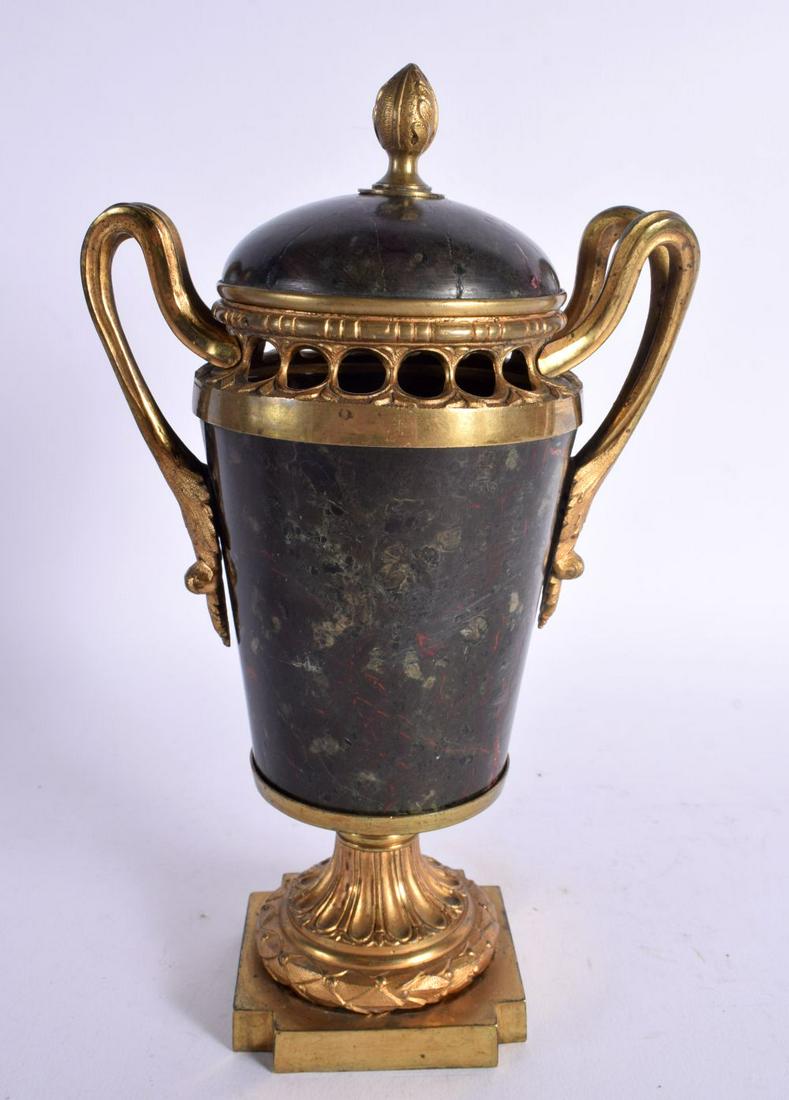 A FINE 19TH CENTURY FRENCH ORMOLU AND BLOOD STONE TWIN HANDLED VASE AND COVER decorated with acanthu (1 of 6)
