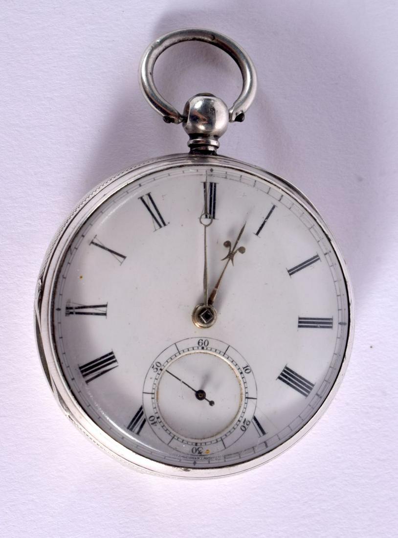 A SILVER POCKET WATCH  Hallmarked London 1859 c/w key. Dial 4.8cm, weight 95.4g (1 of 3)