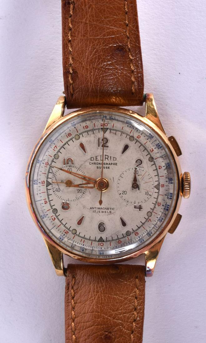 DELRIO CHRONOGRAPHE SUISSE: A GENTLEMAN'S 18K CHRONOGRAPH WRISTWATCH.  Dial 3.8cm (1 of 3)