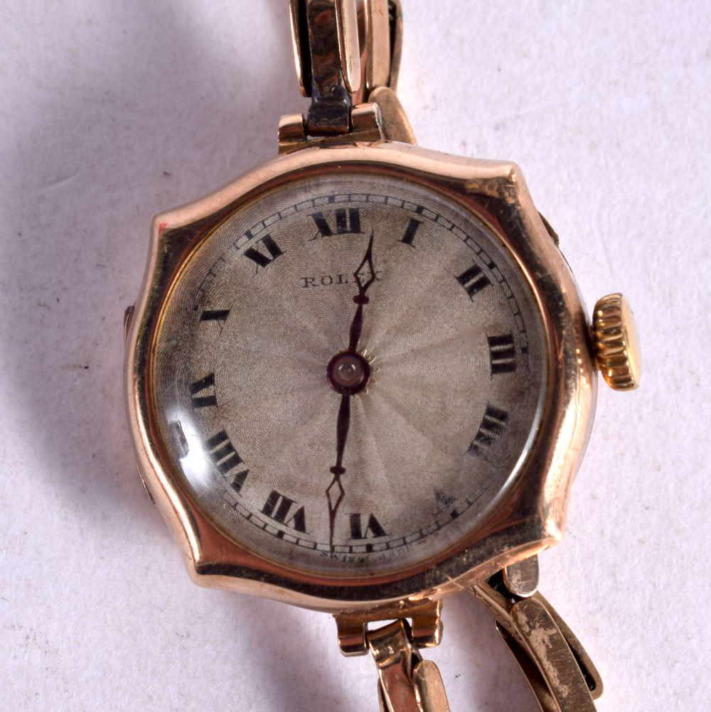 A VINTAGE LADIES 9CT GOLD ROLEX WATCH.  Dial 2.7cm, weight 18.8g (1 of 2)