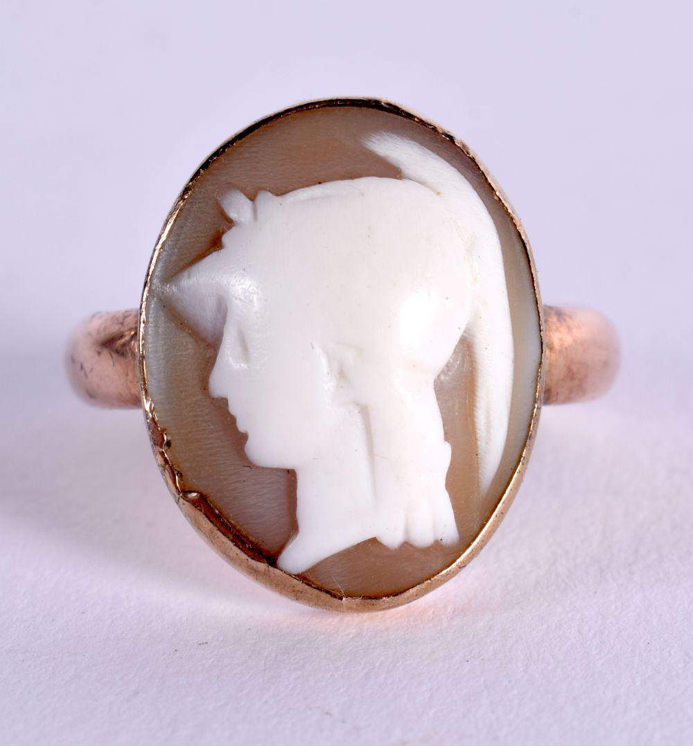 A 9CT GOLD CAMEO RING.  Size V, weight 6g (1 of 2)
