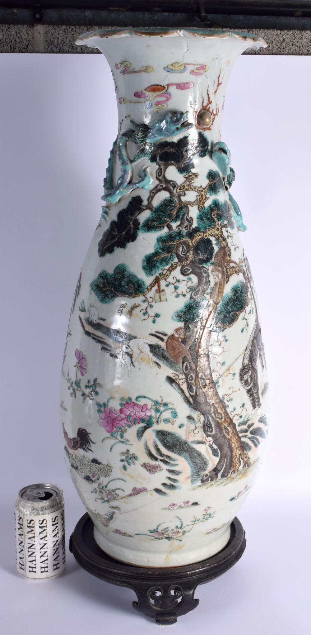 A LARGE 19TH CENTURY CHINESE FAMILLE ROSE PORCELAIN VASE Qing, overlaid with robins egg chilong drag (1 of 5)