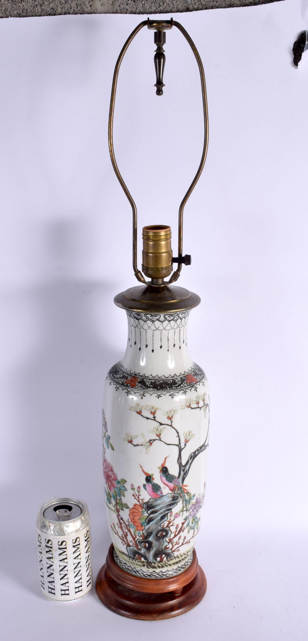 A LARGE CHINESE REPUBLICAN PERIOD FAMILLE ROSE PORCELAIN VASE converted to a lamp. 63 cm high. (1 of 6)