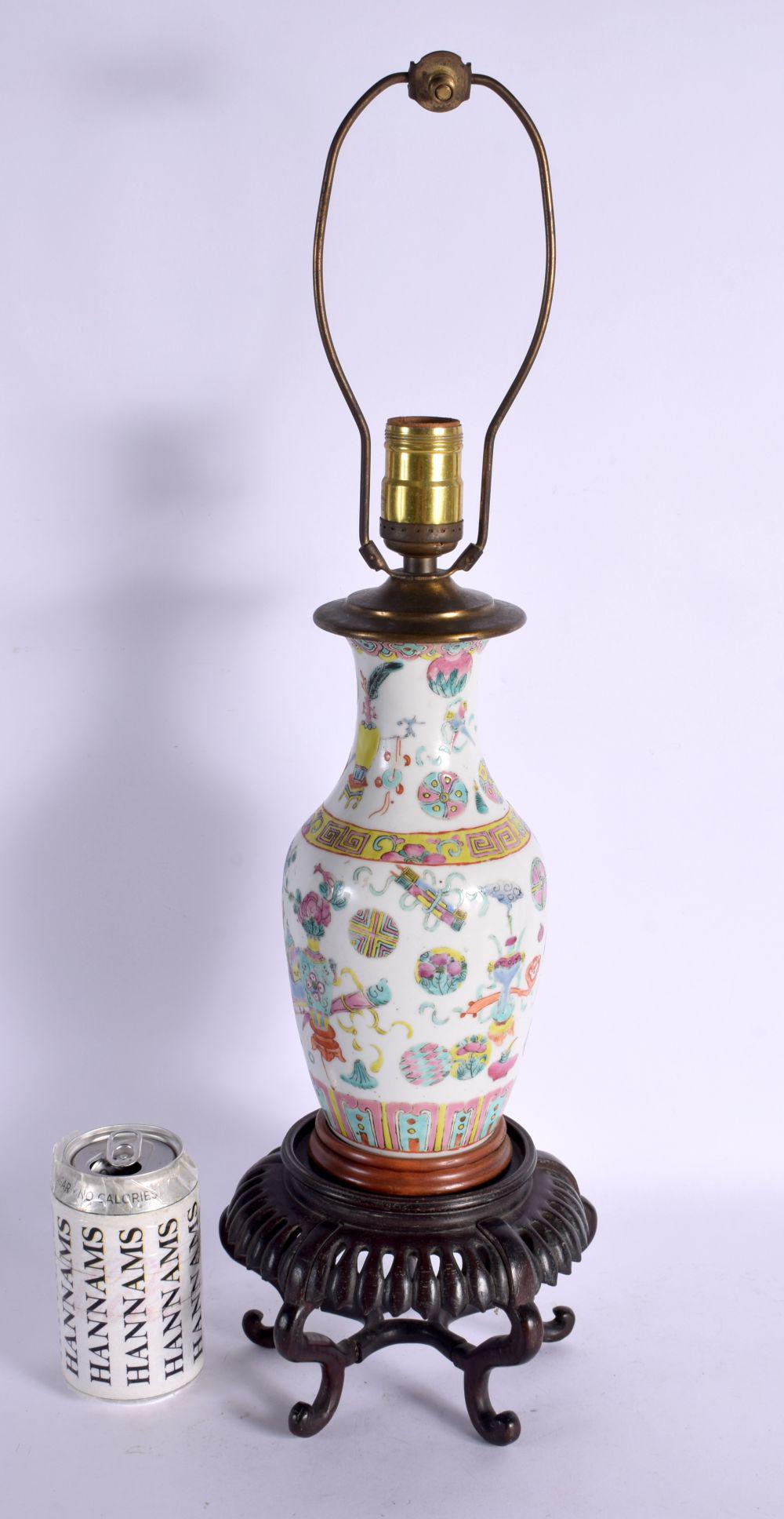 A LARGE EARLY 20TH CENTURY CHINESE FAMILLE ROSE LAMP Qing. 52 cm high. (1 of 3)