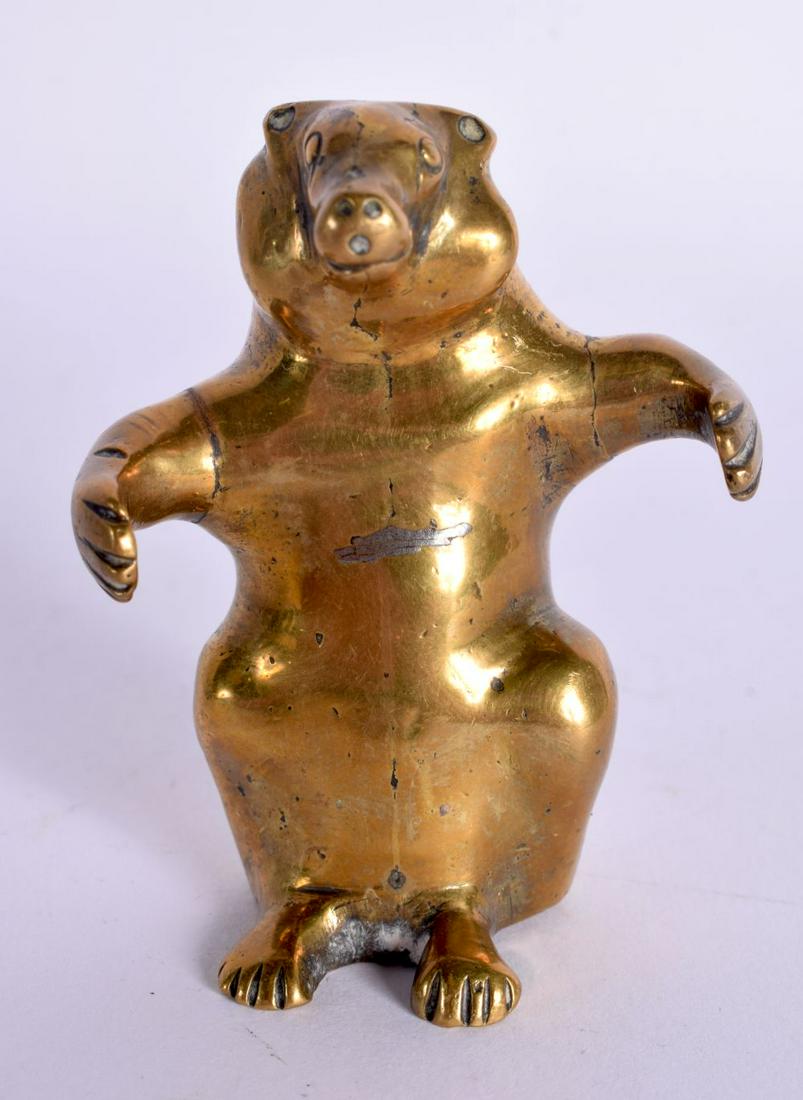 AN UNUSUAL CHINESE QING DYNASTY POLISHED BRONZE BEAR SCROLL WEIGHT Han Style. 7 cm x 4 cm. (1 of 3)