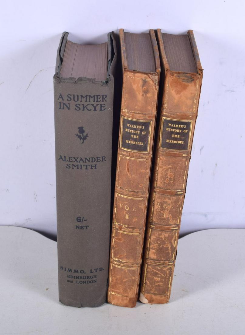 A collection of Scottish related books ECONOMICAL HISTORY OF THE HEBRIDES BY John Walker in 2 volume: A collection of Scottish related books ECONOMICAL HISTORY OF THE HEBRIDES BY John Walker in 2 volumes bound in calf London 1812 together with A Summer in Skye by A Smith (3)