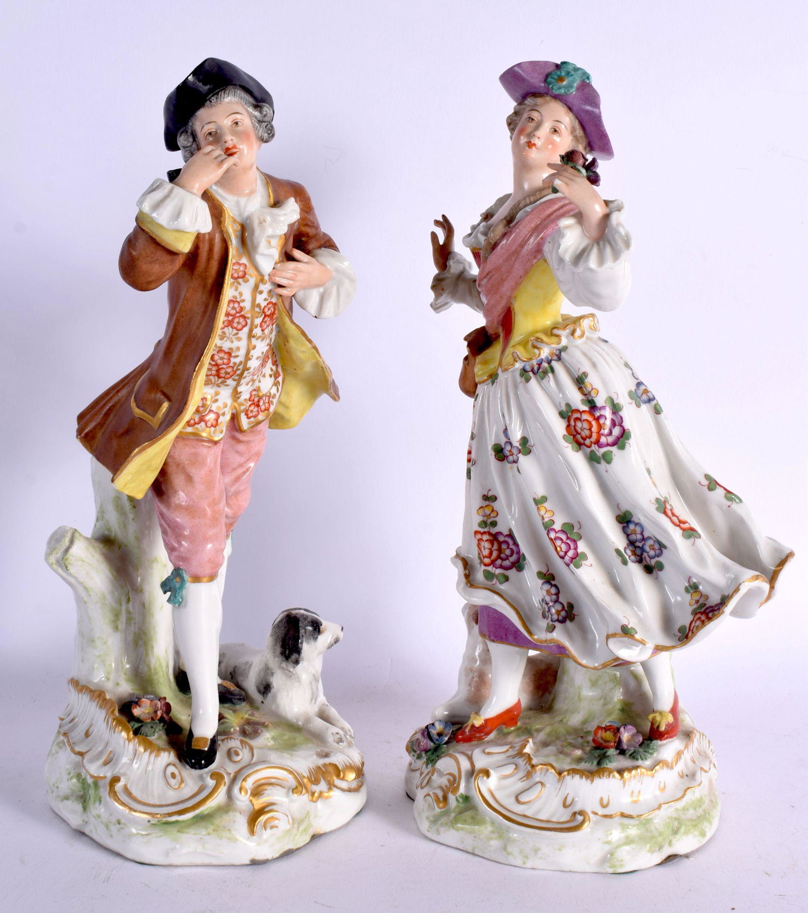 A LARGE PAIR OF 19TH CENTURY FRENCH SAMSONS OF PARIS PORCELAIN FIGURES modelled with a lamb and dog. (1 of 7)