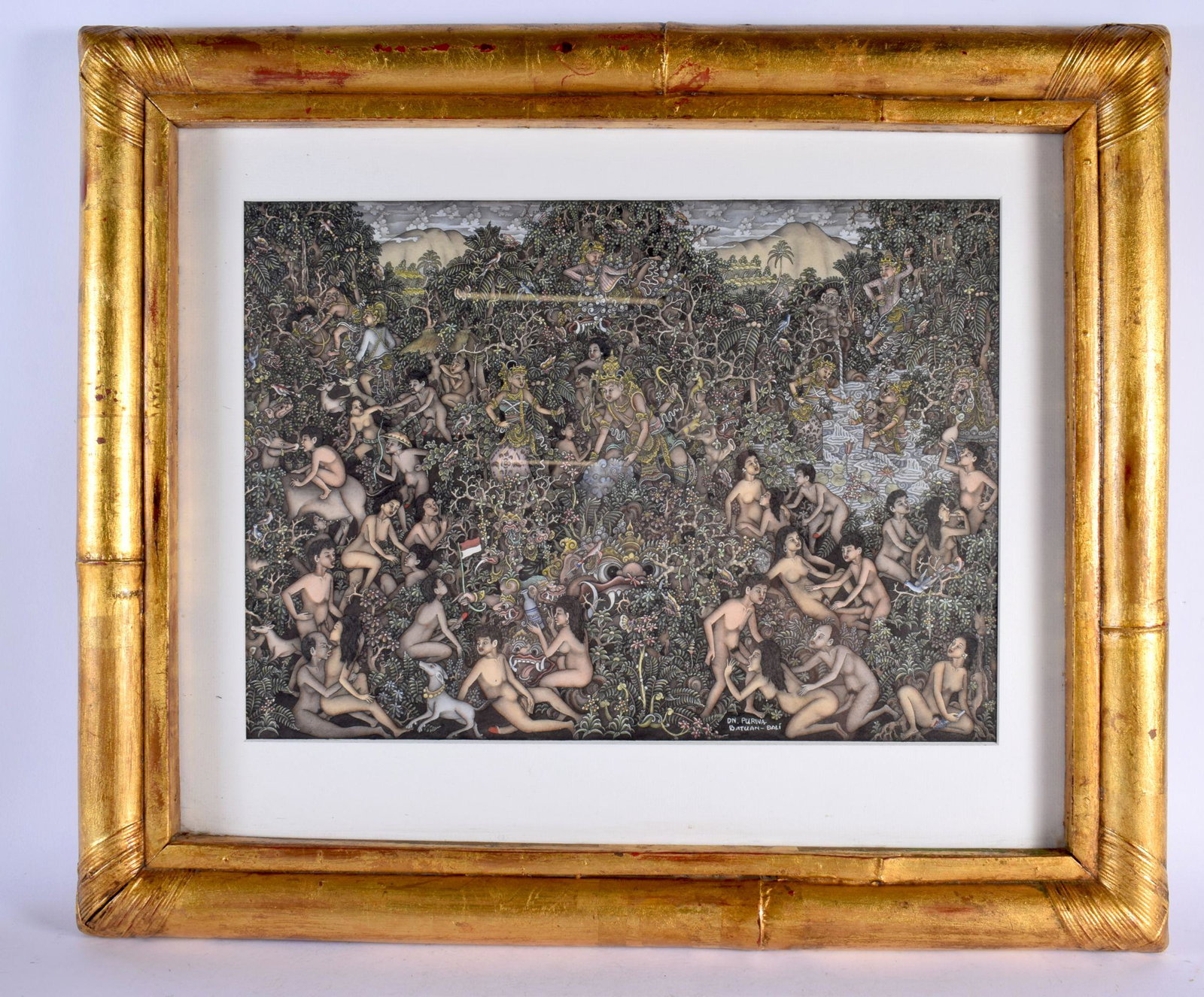 Balinese School (Early 20th Century) Watercolour, Figures performing acts of a despicable nature wit: Balinese School (Early 20th Century) Watercolour, Figures performing acts of a despicable nature within a landscape. 66 cm x 40 cm.