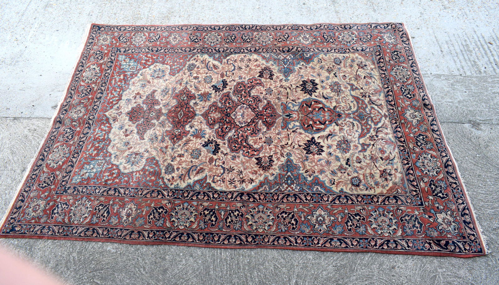 A LARGE PERSIAN HAND WOVEN RUG/HANGING C1900 decorated with the tree of life.150 cm wide. (1 of 8)