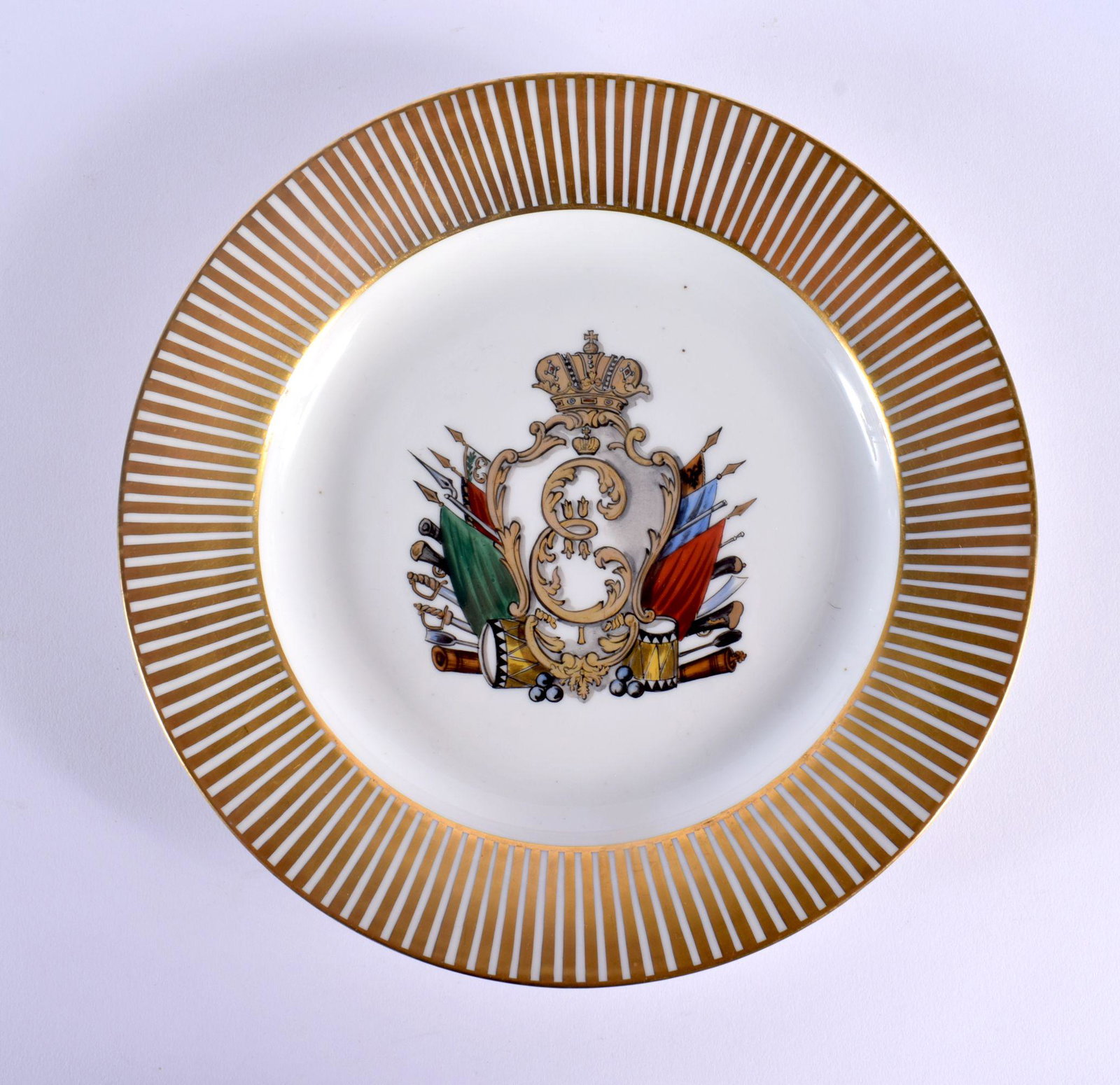 A VERY RARE EARLY 19TH CENTURY RUSSIAN IMPERIAL PORCELAIN PLATE C1796-1801, St Petersburg, Paul I, p (1 of 3)