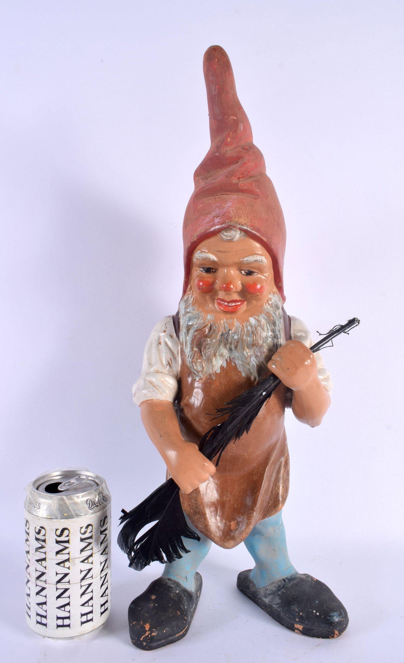 A VINTAGE AUSTRIAN COLD PAINTED TERRACOTTA GARDEN GNOME. 42 cm high. (1 of 3)