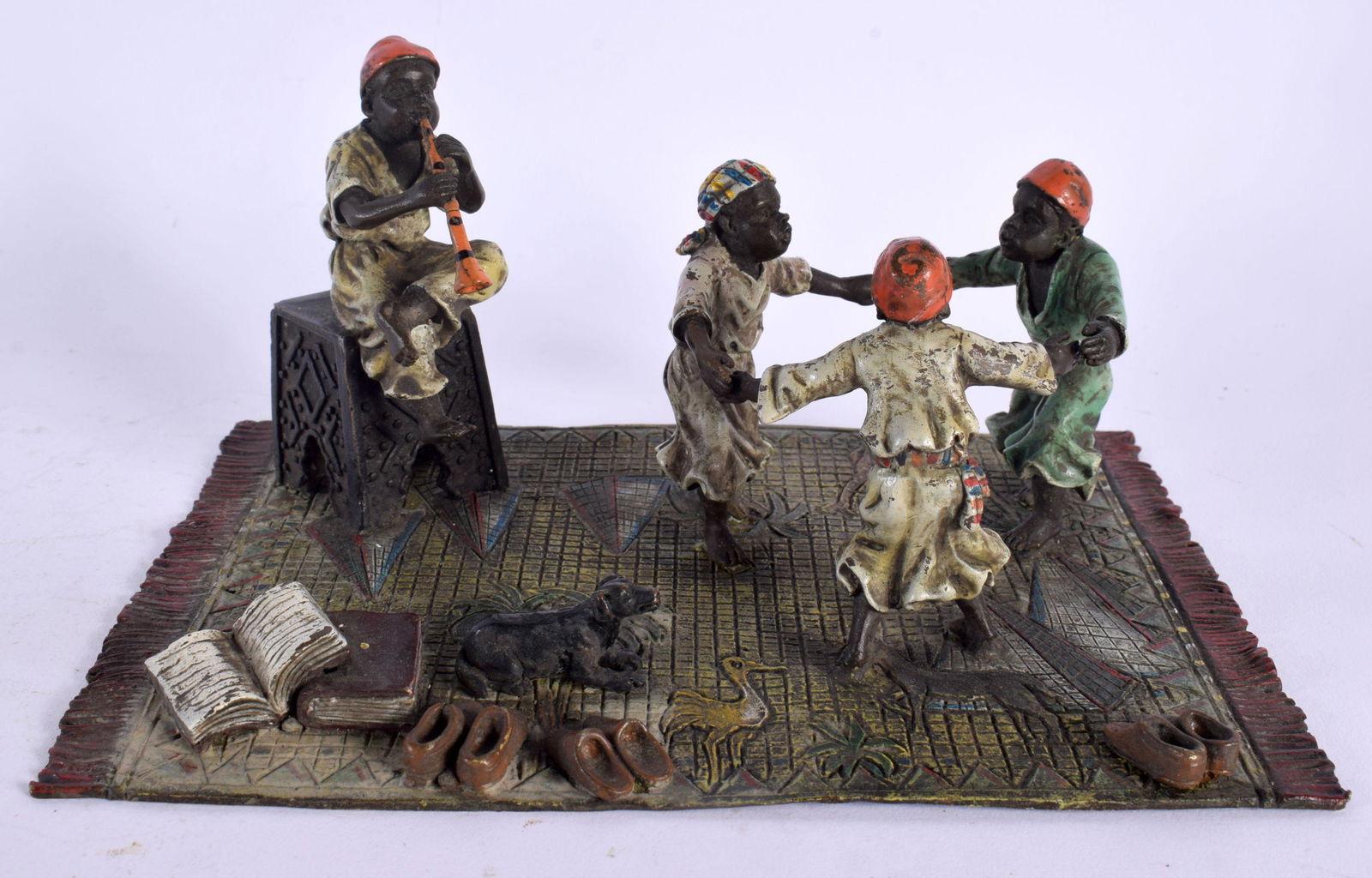 A CONTEMPORARY COLD PAINTED BRONZE DANCING GROUP. 18 cm x 12 cm. (1 of 4)