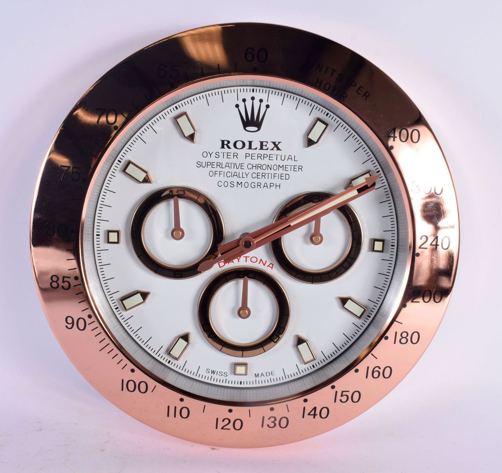 A ROLEX SHOP DISPLAY ADVERTISING WALL CLOCK. 33 cm diameter.: A ROLEX SHOP DISPLAY ADVERTISING WALL CLOCK. 33 cm diameter.