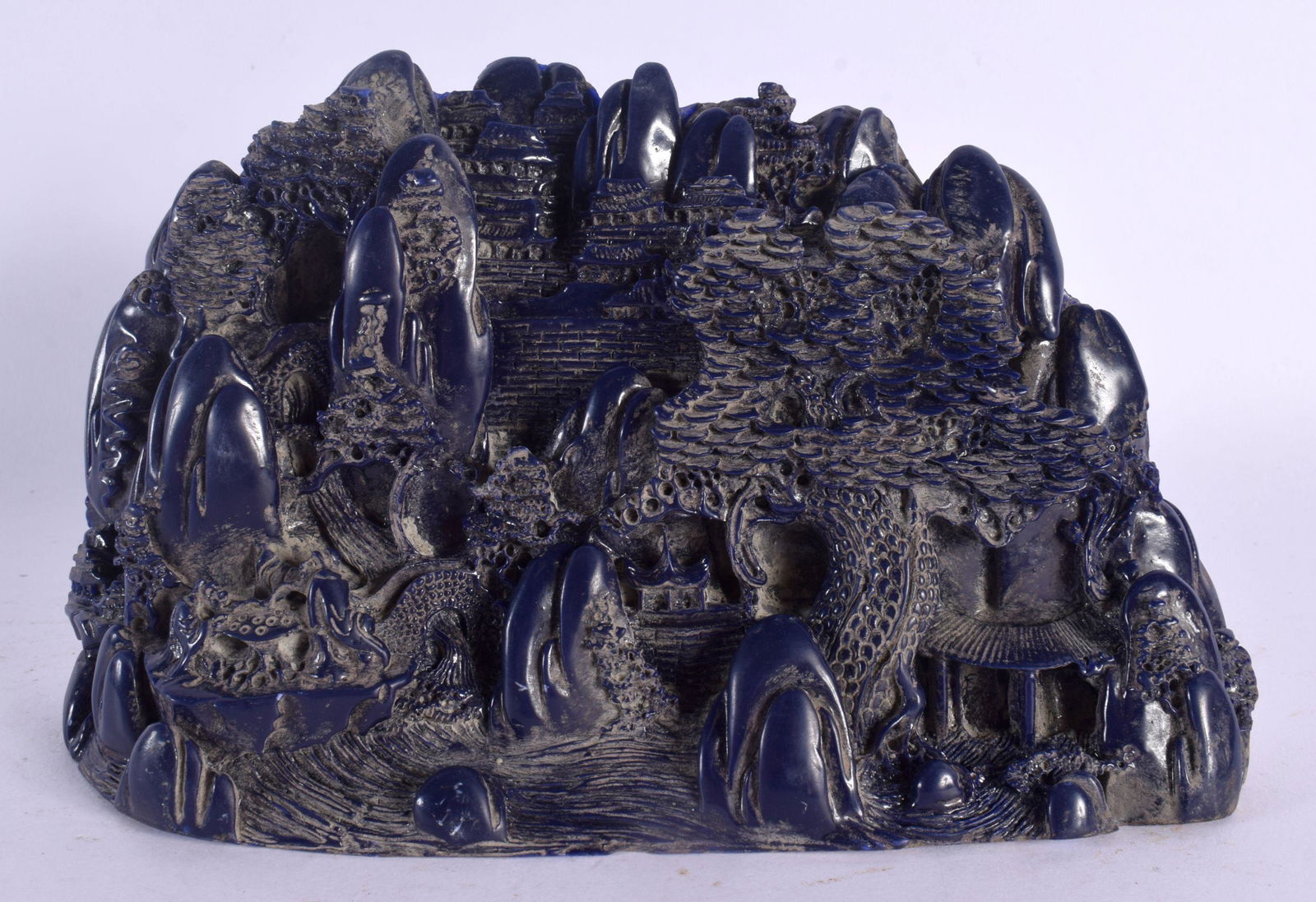 A LARGE CHINESE CARVED LAPIS LAZULI TYPE MOUNTAIN BOULDER 20th Century. 20 cm x 13 cm. (1 of 5)