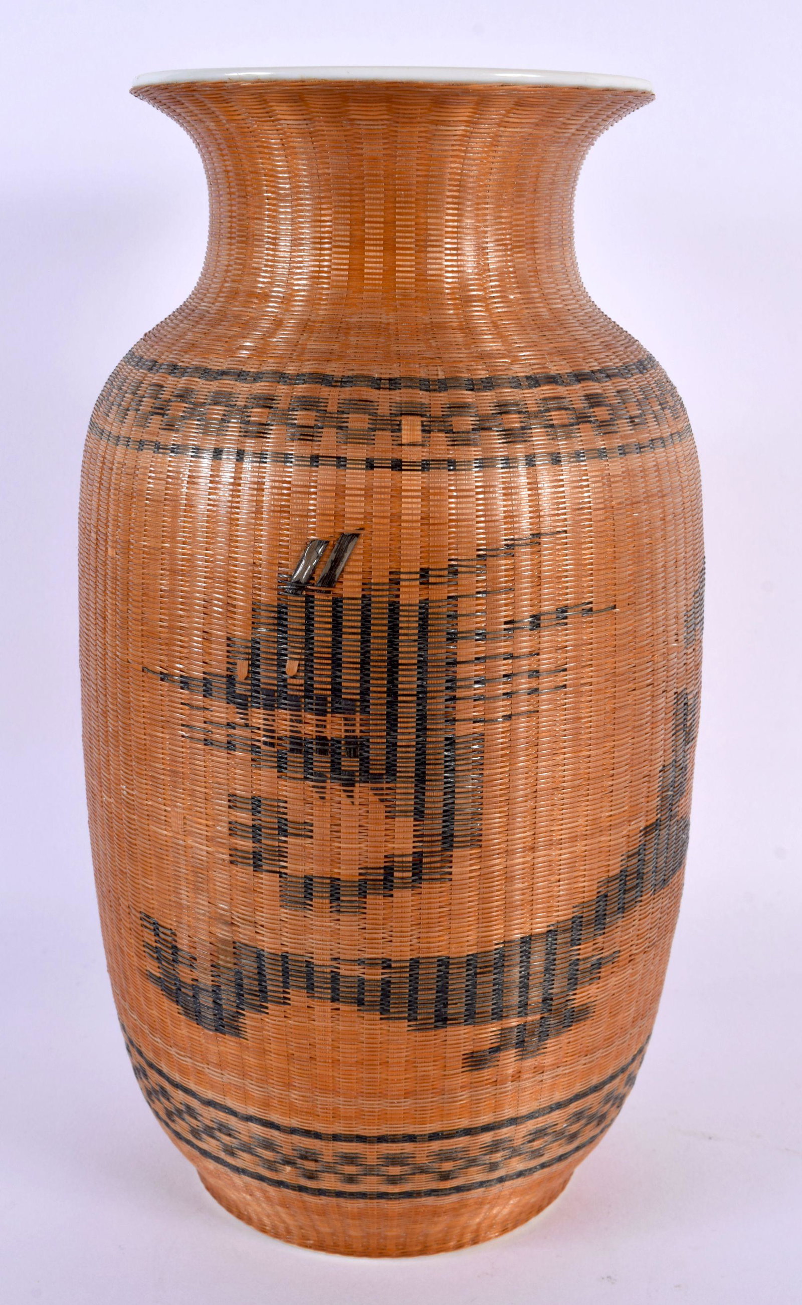 A CHINESE REPUBLICAN PERIOD WICKER OVERLAID PORCELAIN VASE. 24 cm high.: A CHINESE REPUBLICAN PERIOD WICKER OVERLAID PORCELAIN VASE. 24 cm high.