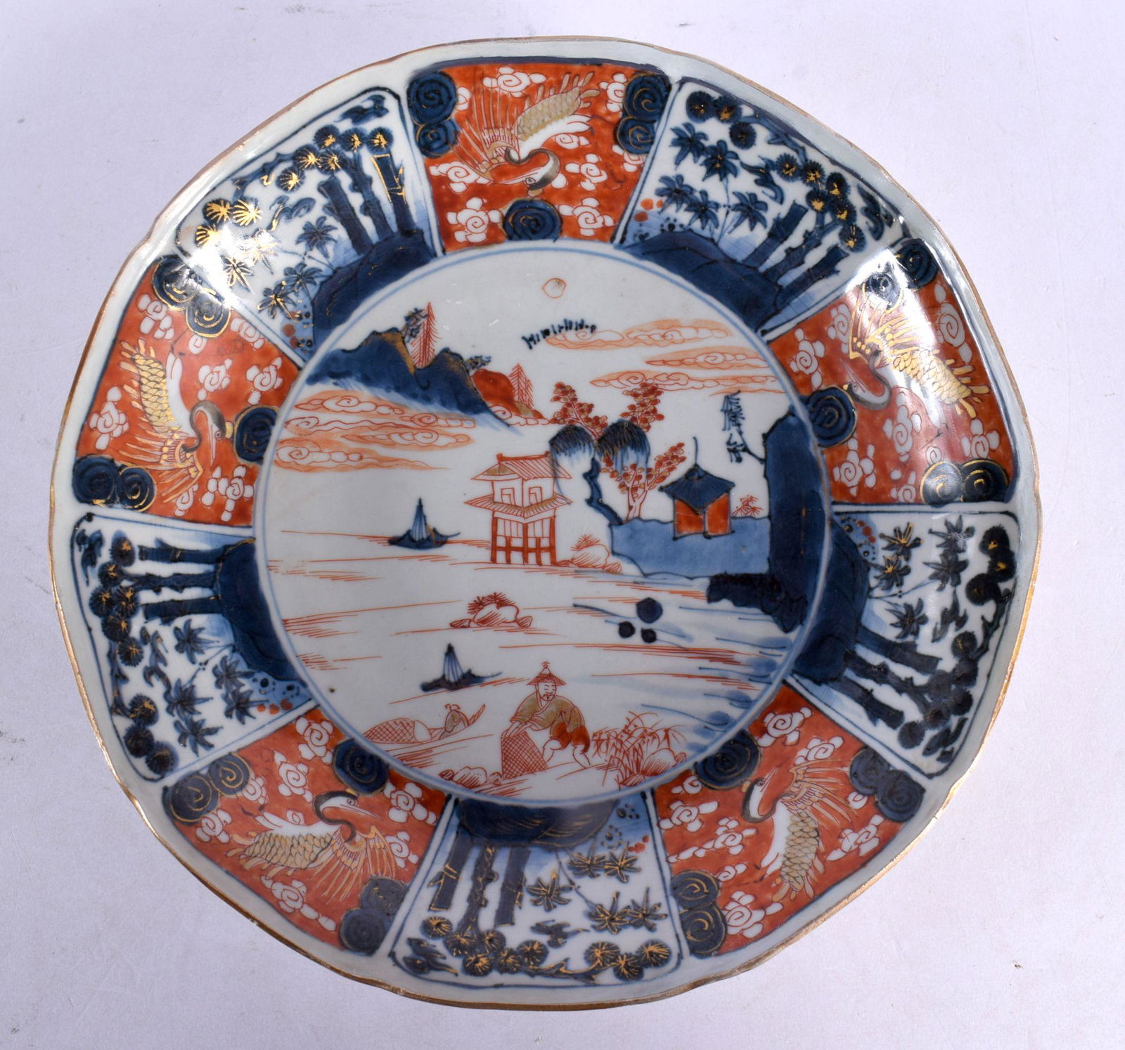 A 17TH/18TH CENTURY CHINESE IMARI BLUE AND WHITE PORCELAIN DISH Kangxi/Yongzheng. 22 cm wide. (1 of 2)