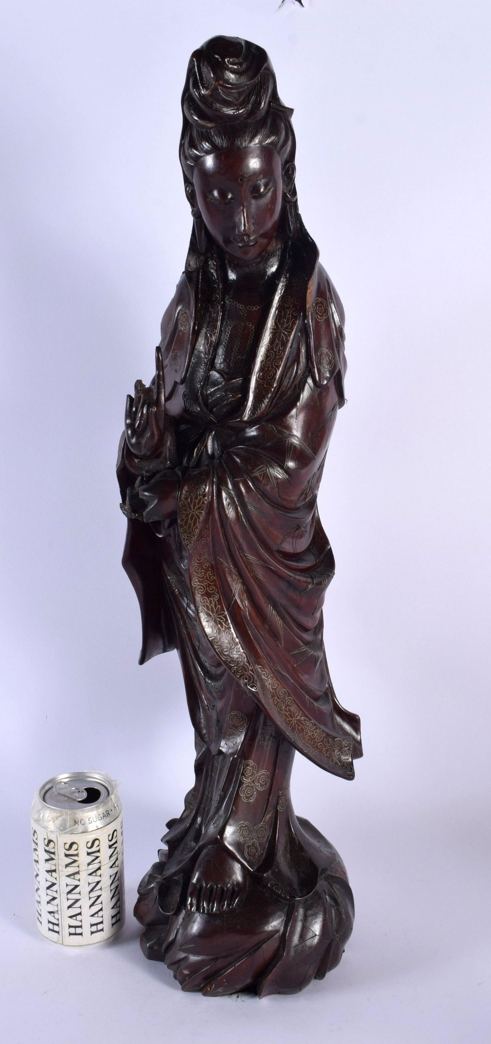 A VERY LARGE 19TH CENTURY CHINESE SILVER INLAID FIGURE OF GUANYIN Qing. 56 cm high. (1 of 5)