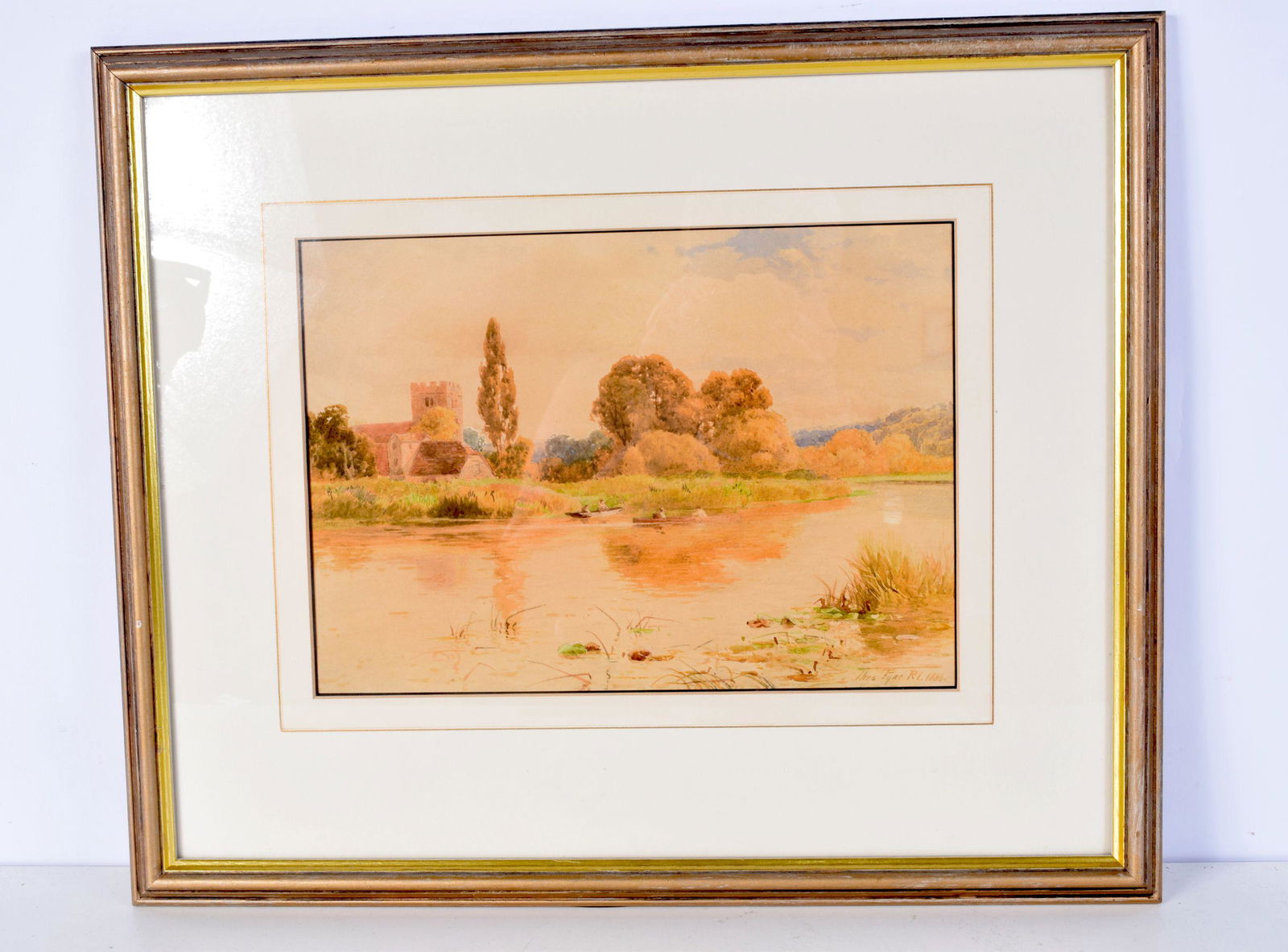 Thomas Pyne (1843- 1935) Framed watercolour "On the Thames". Dated 1886. 23 cm x 33 cm. (1 of 5)
