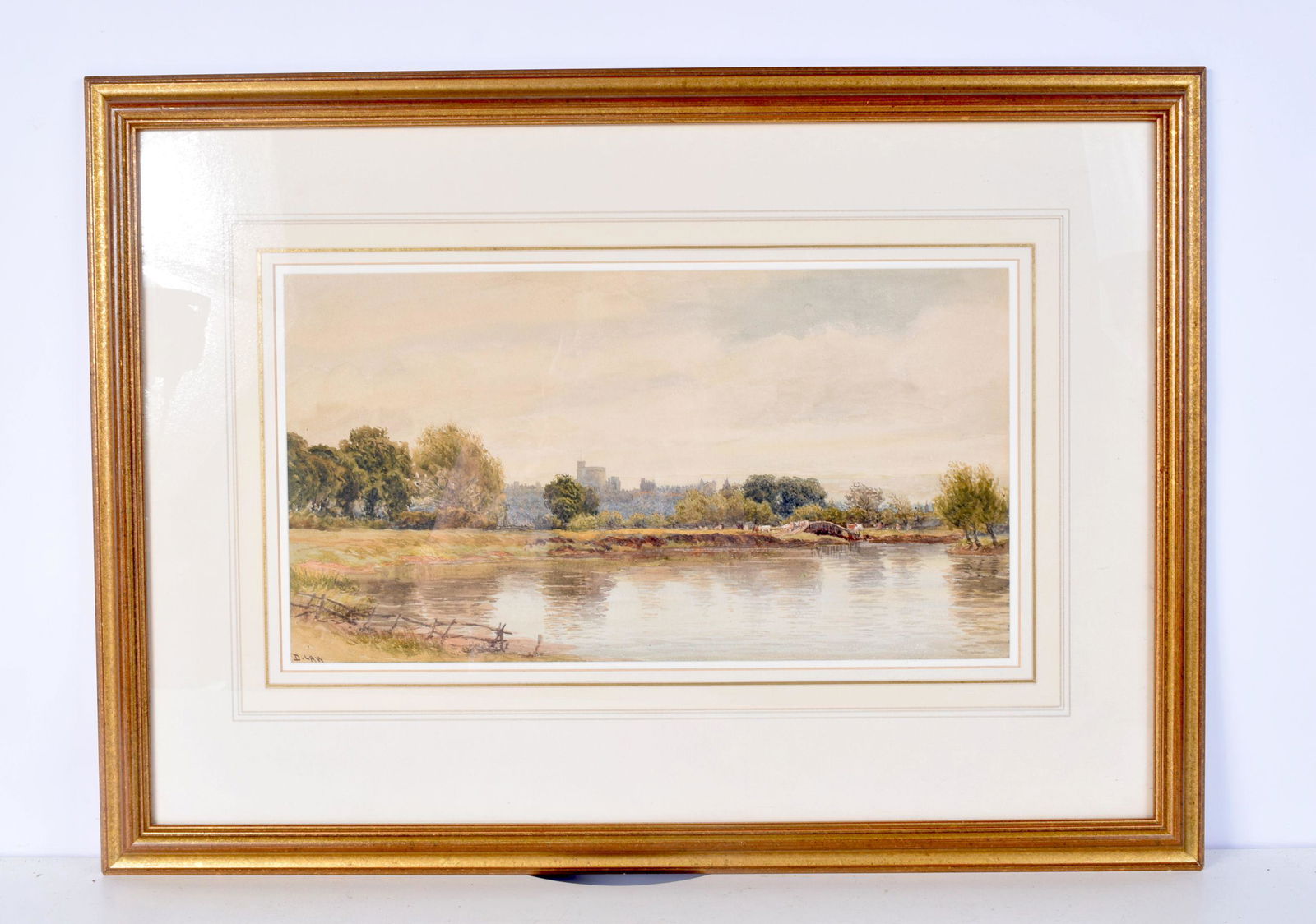 David Law 1831-1901 framed watercolour of a lakeside castle 24 x 45 cm.: David Law 1831-1901 framed watercolour of a lakeside castle 24 x 45 cm.