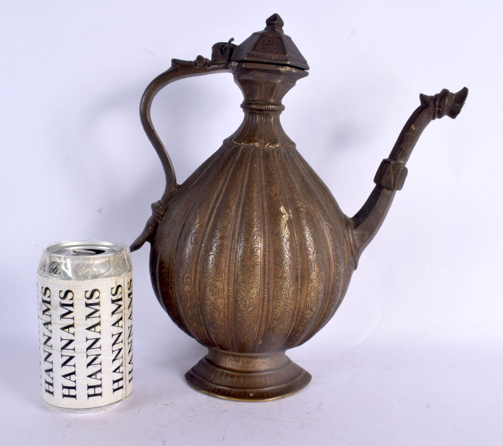 A LARGE 18TH CENTURY MIDDLE EASTERN OTTOMAN TYPE BRONZE EWER decorated all over with foliage and vin (1 of 5)