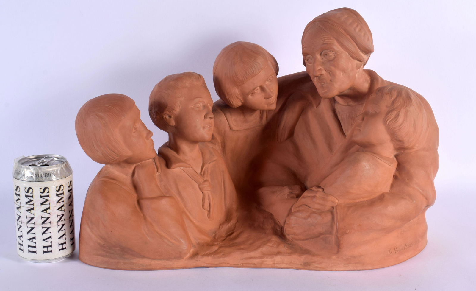 Gaston Hauchecorne (1880-1945) Terracotta, Grandmother with children. 42 cm x 30 cm.: Gaston Hauchecorne (1880-1945) Terracotta, Grandmother with children. 42 cm x 30 cm.