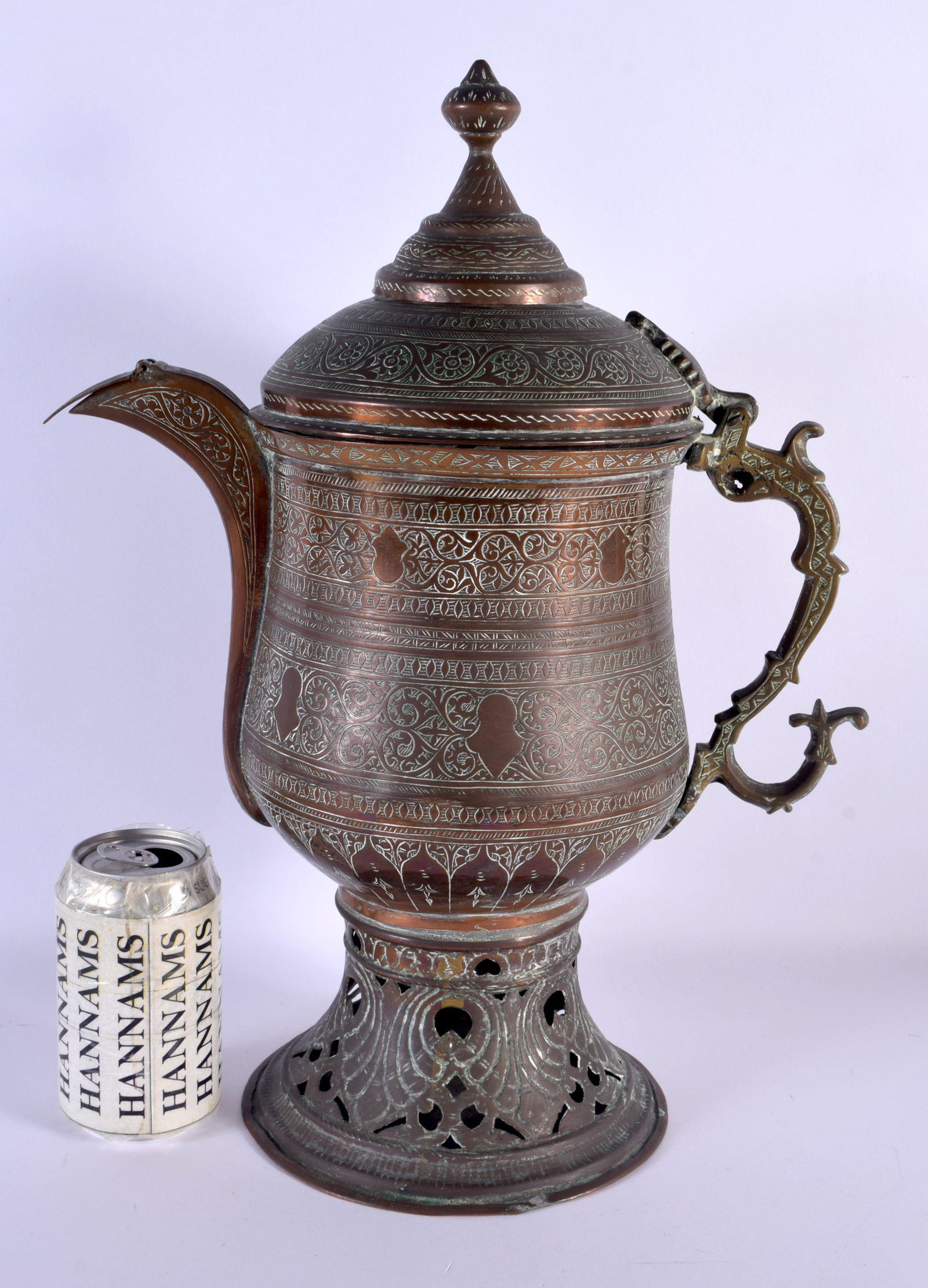 A LARGE ANTIQUE MIDDLE EASTERN COPPER ALLOY TEA URN with pierced base. 43 cm x 22 cm. (1 of 6)