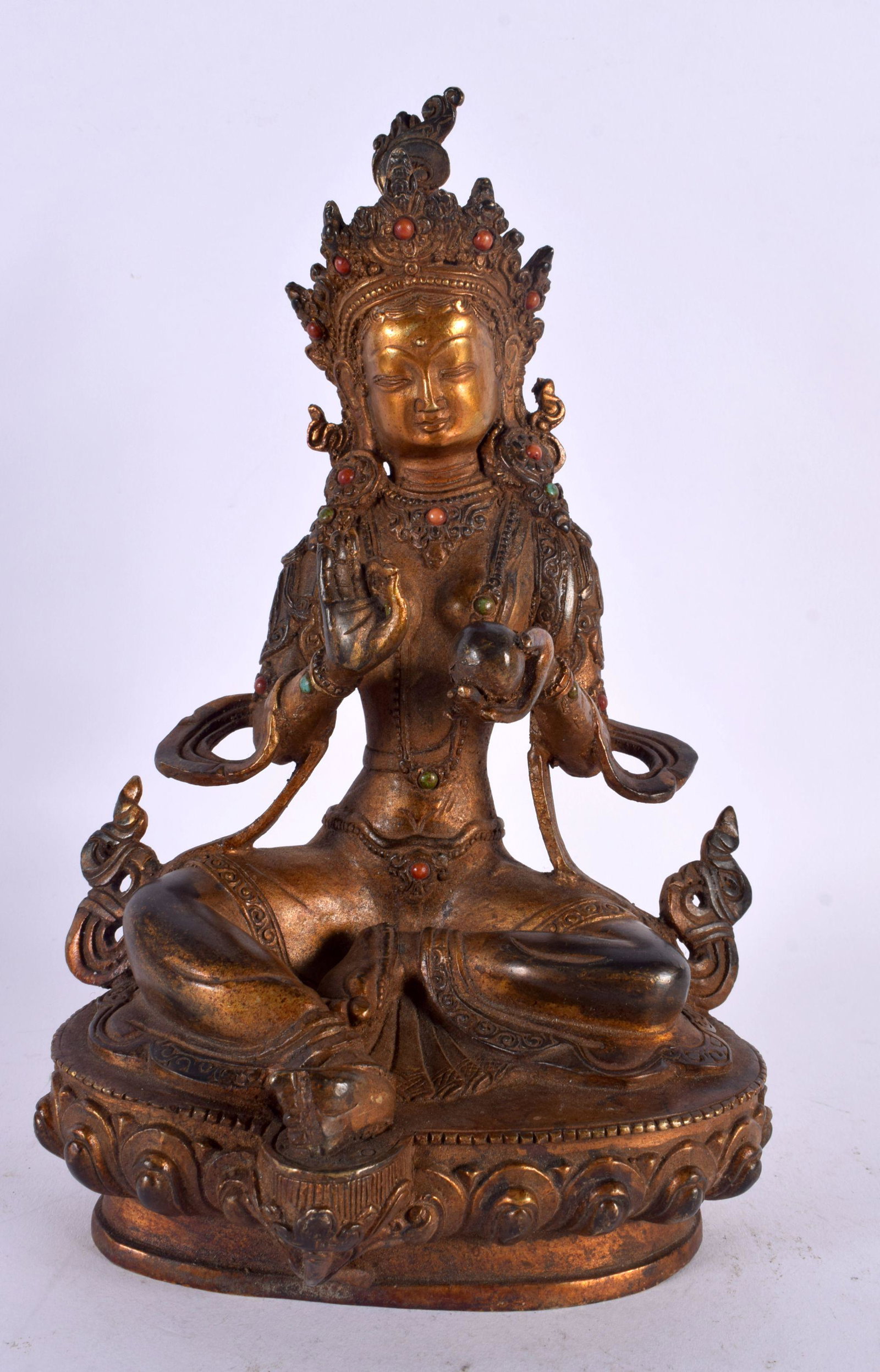 A CHINESE TIBETAN JEWELLED BRONZE BUDDHA 20th Century. 24 cm x 10 cm. (1 of 8)