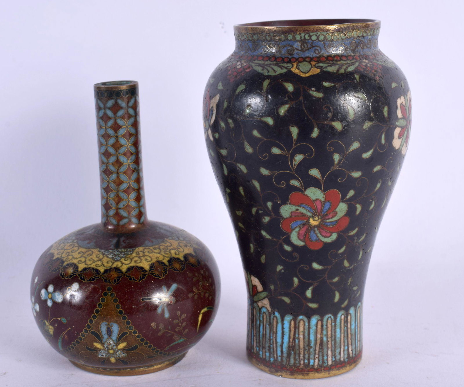 A 19TH CENTURY JAPANESE MEIJI PERIOD CLOISONNE ENAMEL VASE Attributed to Namikawa Yasuyuki, together (1 of 4)