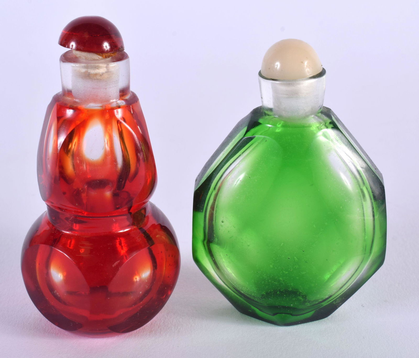 TWO EARLY 20TH CENTURY CHINESE PEKING GLASS SNUFF BOTTLES Late Qing/Republic. Largest 7.75 cm x 3.25 (1 of 4)