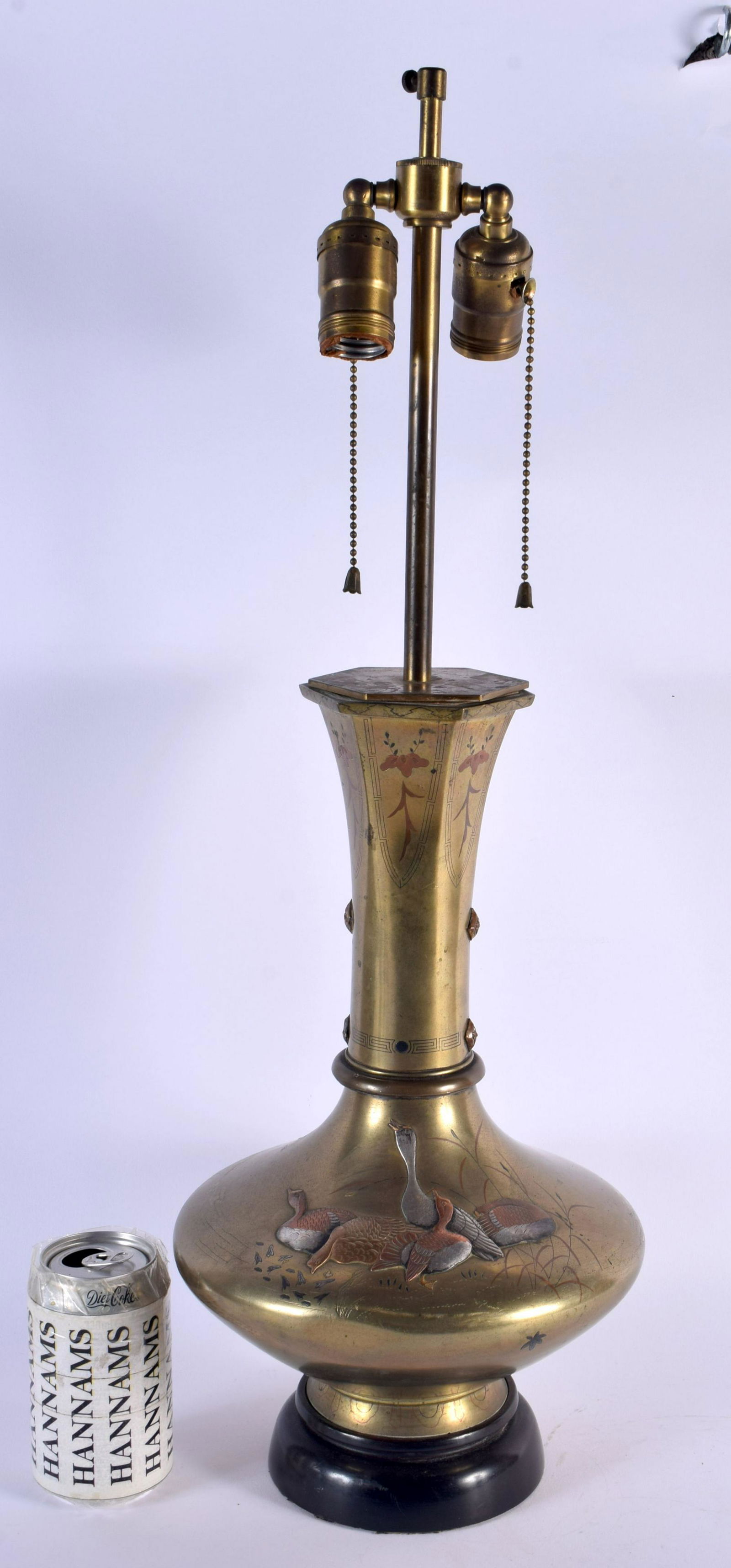 A LARGE 19TH CENTURY JAPANESE MEIJI PERIOD MIXED METAL BRONZE LAMP decorated in relief with birds am (1 of 6)