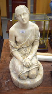 A GOOD 19TH CENTURY ITALIAN CARVED MARBLE FIGURE OF A FEMALE La Fiducia In Dio, After Lorenzo Bartol: A GOOD 19TH CENTURY ITALIAN CARVED MARBLE FIGURE OF A FEMALE La Fiducia In Dio, After Lorenzo Bartolini. 65 cm x 40 cm.
