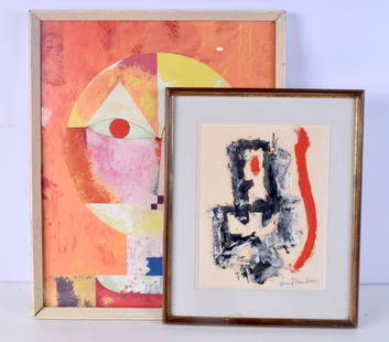 A FRAMED OIL ON BOARD ABSTRACT by Ken Grimes, together with another similar by Vincent Davidson. Lar: A FRAMED OIL ON BOARD ABSTRACT by Ken Grimes, together with another similar by Vincent Davidson. Largest 55 cm x 43 cm. (2)