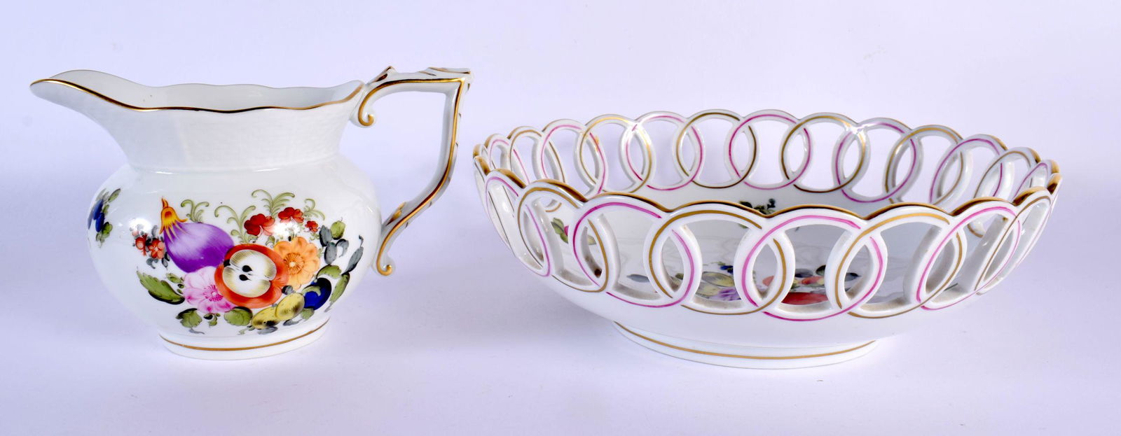 A LARGE HEREND PORCELAIN BOWL and a similar jug. Largest 21 cm wide. (2) (1 of 4)