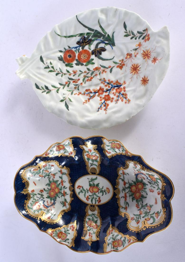 WORCESTER LOZENGE SHAPED DISH PAINTED WITH KAKIEMON FLOWERS IN MIRROR SHAPED CARTOUCHES ON A BLUE SC (1 of 2)