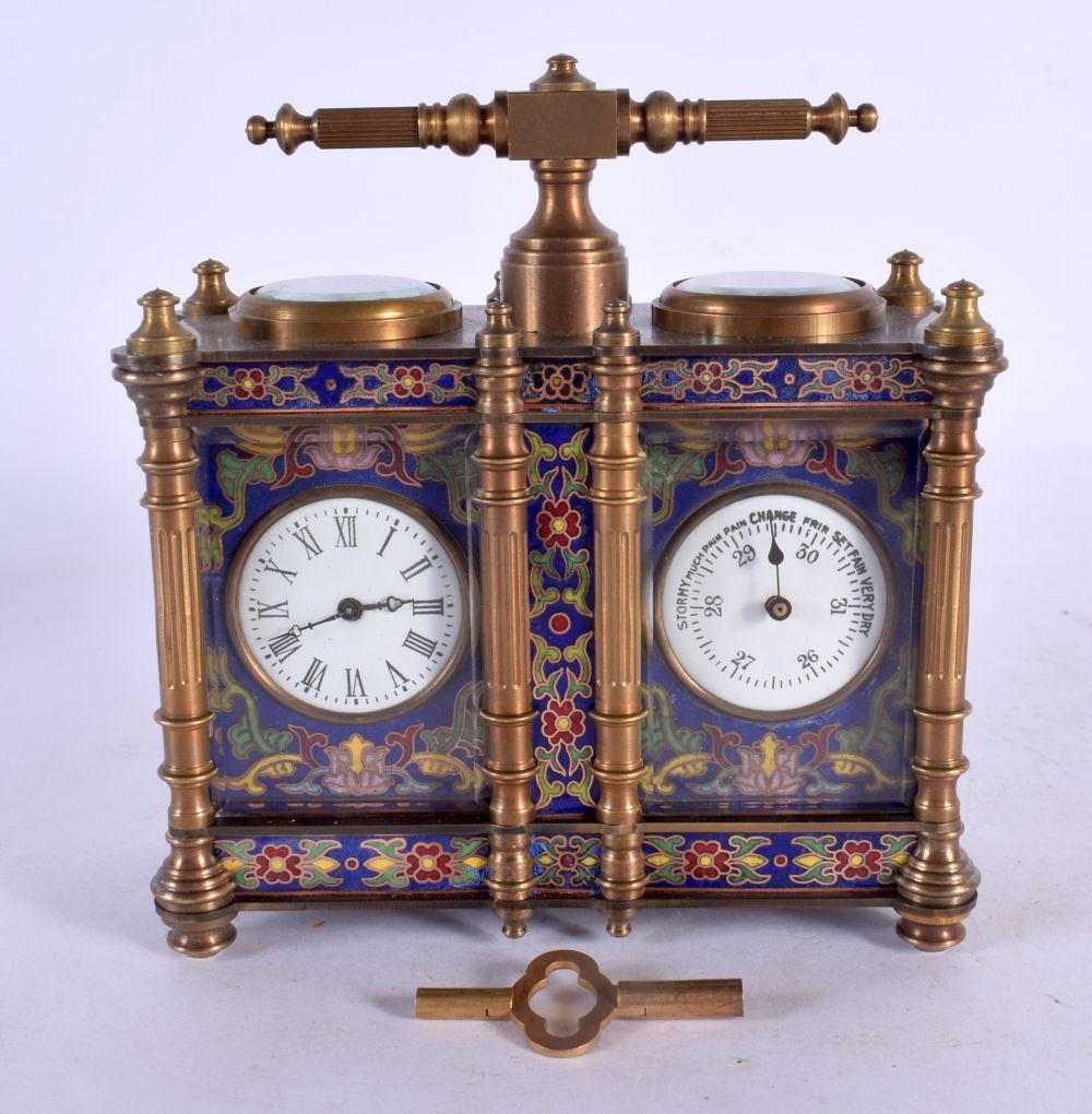 A CONTEMPORARY CLOISONNE ENAMEL CLOCK BAROMETER. 14 cm x 12 cm. (1 of 5)