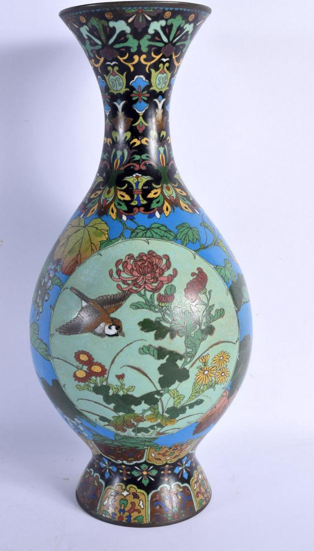 A LARGE LATE 19TH CENTURY JAPANESE MEIJI PERIOD CLOISONNE ENAMEL VASE decorated with butterflies and (1 of 5)